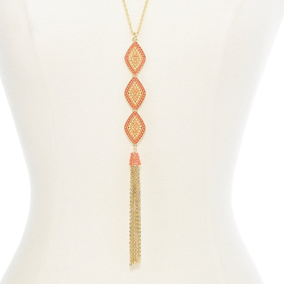 INC Goldtone Bead & Chain Tassel Pendent Necklace - Picture 2 of 4